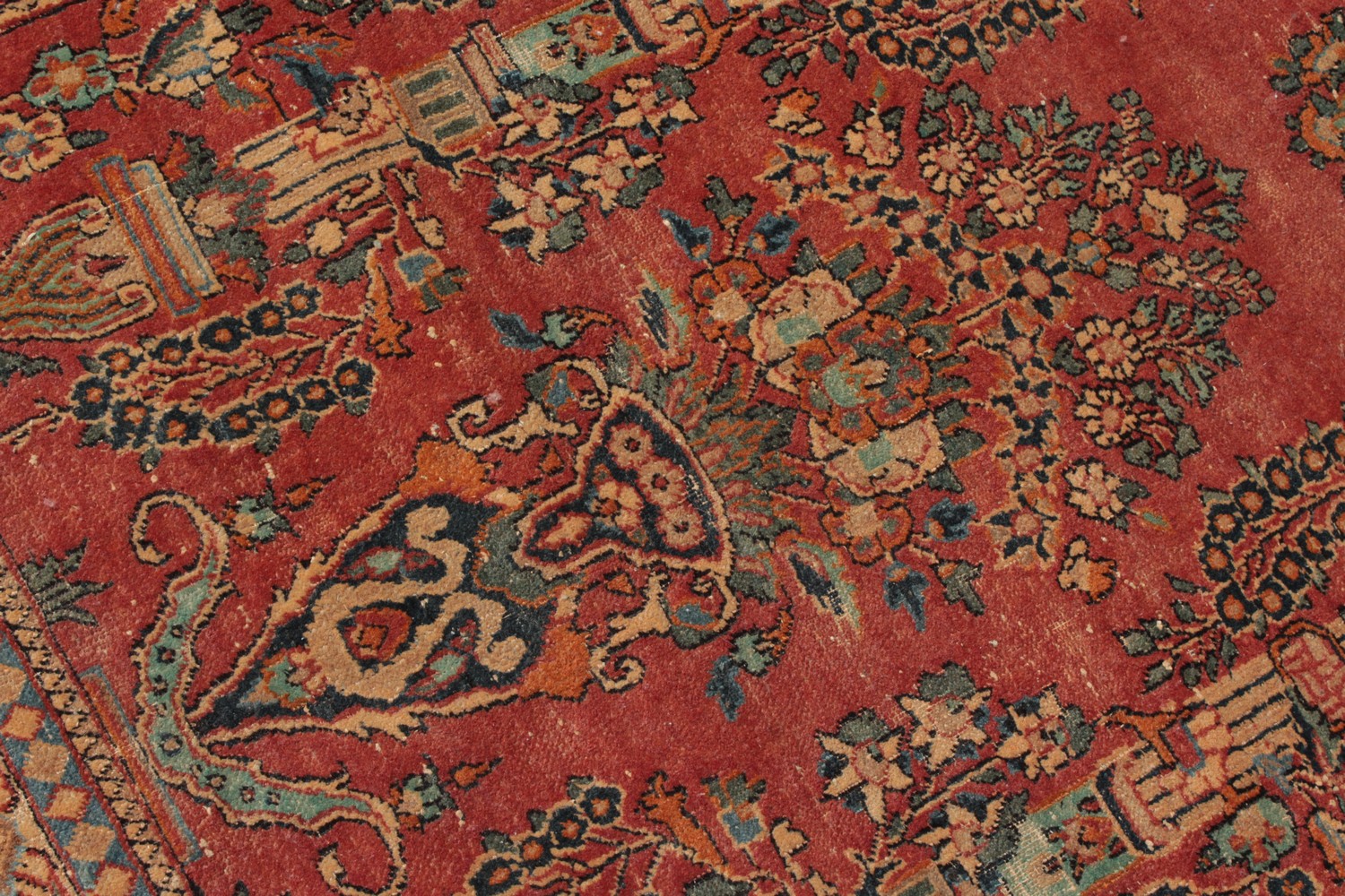 A PERSIAN KASHAN RUG with floral central motifs on a red ground with foliate border. 6ft 6ins x - Image 3 of 10