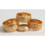 FOUR 9CT GOLD WEDDING BANDS, 20gms.