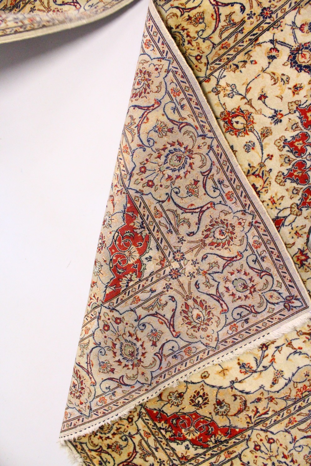 A PAIR OF PERSIAN TABRIZ CARPETS, beige ground with a central medallion and floral decoration ( - Image 14 of 28