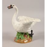 A GOOD MEISSEN MODEL OF A SWAN, with wings outstretched. Cross swords mark in blue. Incised No. 213.