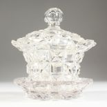 A GOOD 18TH CENTURY IRISH CRYSTAL CIRCULAR BOWL, COVER AND STAND. 17cm at its widest point