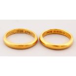TWO 22CT WEDDING BANDS, 10gms.