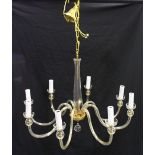 A GOOD MODERN GLASS EIGHT BRANCH CHANDELIER, with curving clear glass branches. 50cms high x 80cms