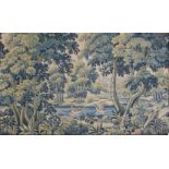 AN AUBUSSON TAPESTRY WALL HANGING, 20TH CENTURY, depicting a landscape with birds on a pond. 7ft