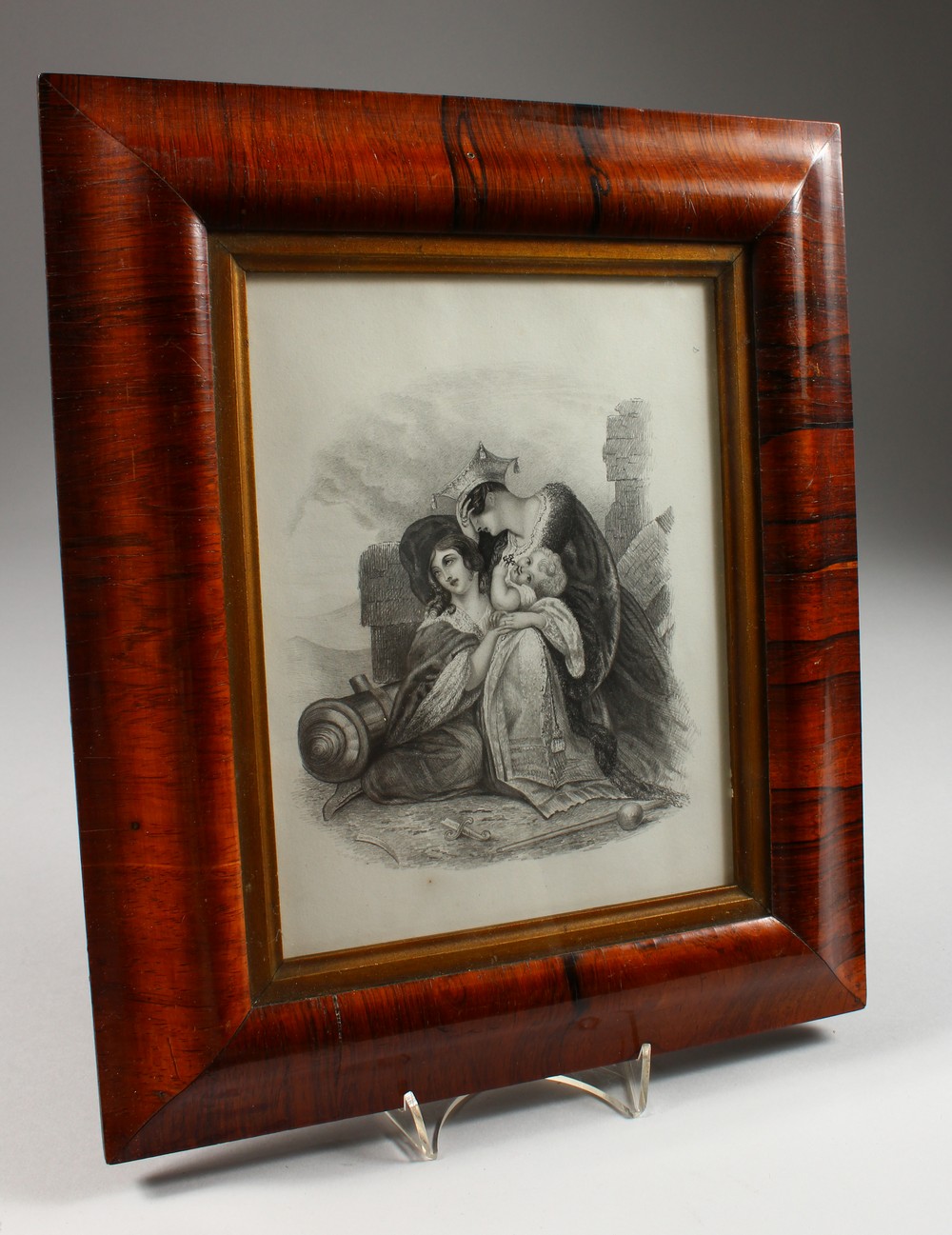 A LATE 19TH CENTURY PENCIL STUDY OF TWO LADIES AND A BABY, in a good rosewood frame. Image: 8.