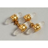 A PAIR OF 18CT GOLD CRYSTAL CUFFLINKS.