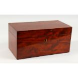 A 19TH CENTURY MAHOGANY RECTANGULAR TEA CADDY. 12ins wide.