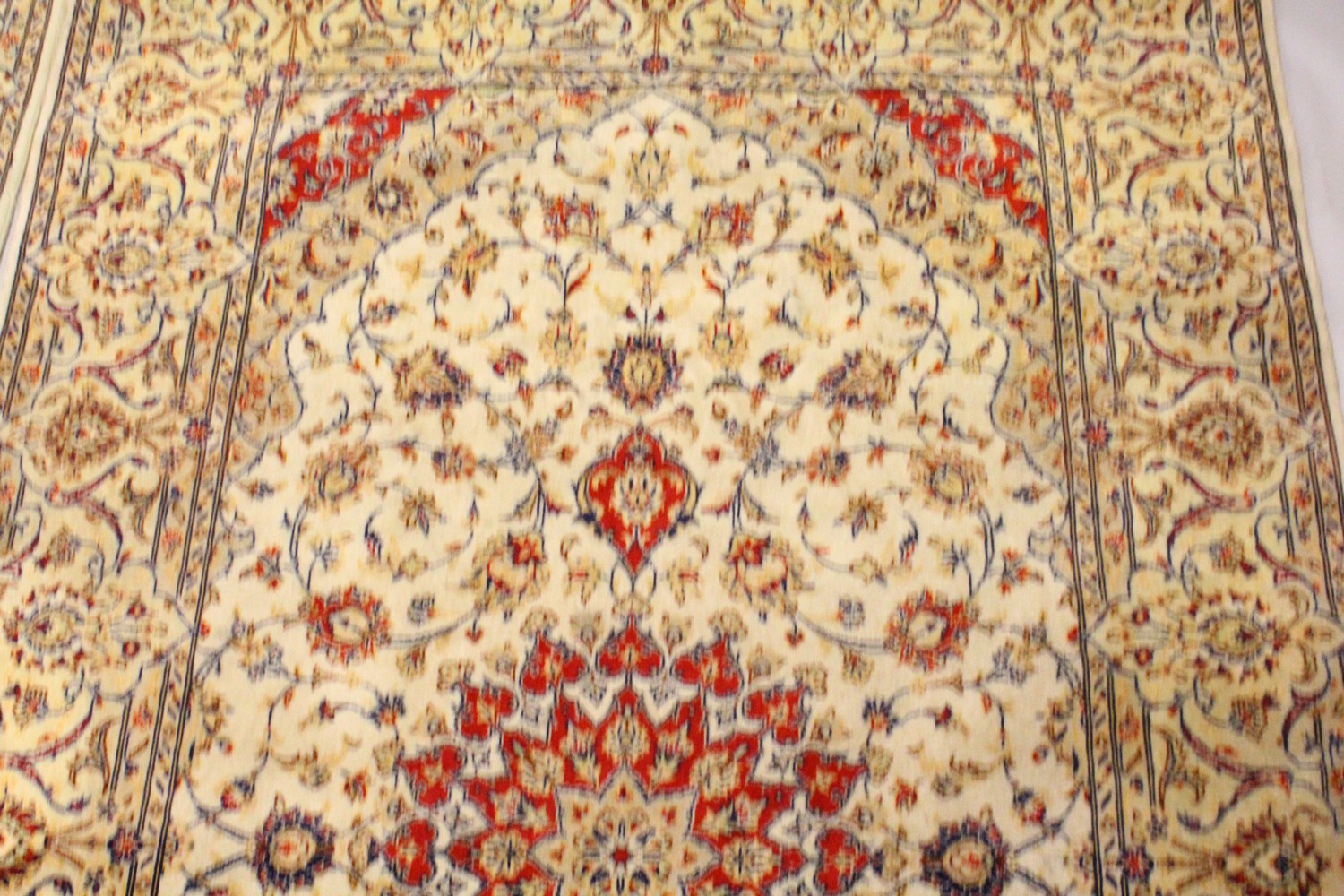 A PAIR OF PERSIAN TABRIZ CARPETS, beige ground with a central medallion and floral decoration ( - Image 3 of 28