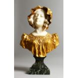 AFFORTUNATO GORY (fl. 1895-1925) ITALIAN A SUPERB GILT BRONZE AND SCULPTED WHITE MARBLE BUST OF A