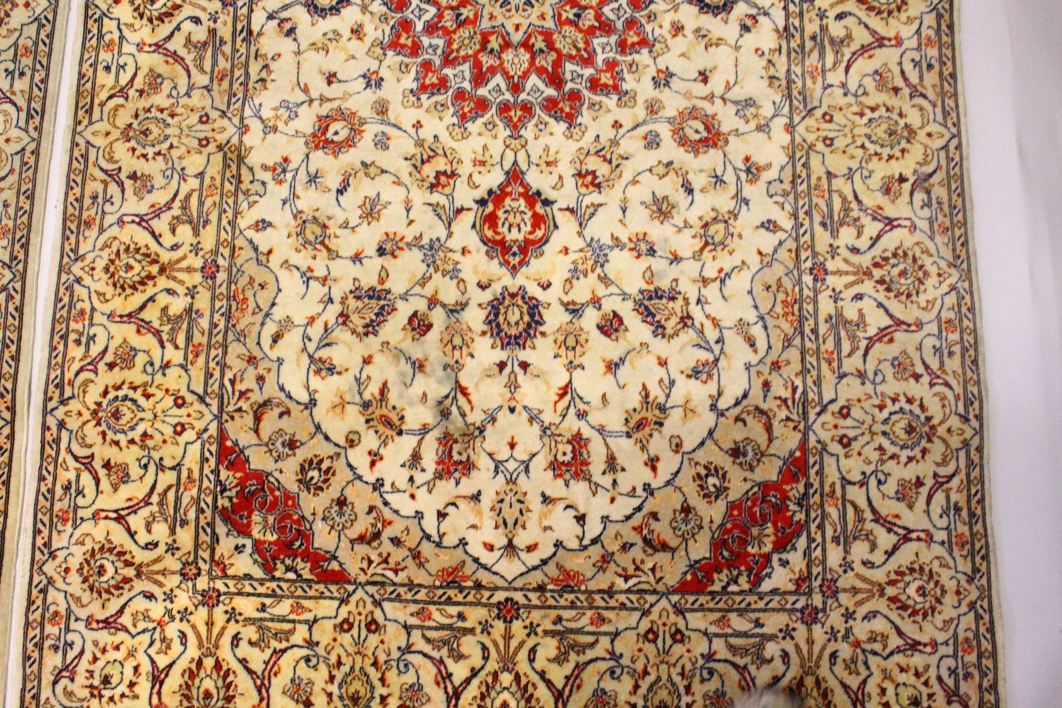 A PAIR OF PERSIAN TABRIZ CARPETS, beige ground with a central medallion and floral decoration ( - Image 5 of 28