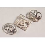 THREE SILVER JENSEN STYLE BROOCHES.