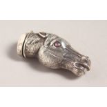 A CAST SILVER HORSES HEAD VESTA.