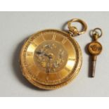 A GOOD 18CT GOLD POCKET WATCH with engine turned and floral face, the inside engraved Mary Lyon A.