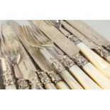 A SET OF SIX VICTORIAN FISH KNIVES AND FORKS with mother-of-pearl handles. Sheffield 1866.