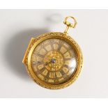A SUPERB 18TH CENTURY GOLD VERGE REPEAT POCKET WATCH by ANDREW DUNLOP, LONDON, CIRCA. 1701, with