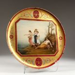 A SUPERB LARGE VIENNA CIRCULAR PLAQUE, painted with a classical scene, Madonna by the sea by C.