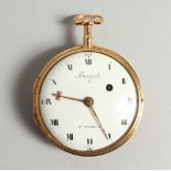 A SUPERB 18CT GOLD AND ENAMEL POCKET WATCH by BREGUET A PARIS, with verge movement, white enamel