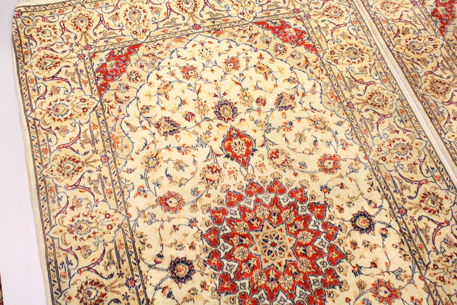 A PAIR OF PERSIAN TABRIZ CARPETS, beige ground with a central medallion and floral decoration ( - Image 17 of 28