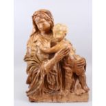 AN IMPORTANT GERMAN PATINATED TERRACOTTA MADONNA AND CHILD, POSS. 16TH-17TH CENTURY, DATED AD