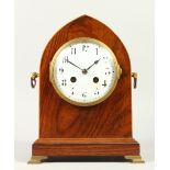 A 19TH CENTURY MAX LANCET TOP ROSEWOOD MANTLE CLOCK, the enamel dial, showing Arabic numerals,