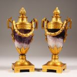A SUPERB SMALL PAIR OF GEORGE III BLUE JOHN CASSOLETTES, attributed to MATTHEW BOULTON, with