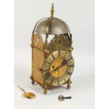 A GOOD 19TH CENTURY, 17TH CENTURY STYLE, BRASS LANTERN CLOCK with double fusee movement. 14ins