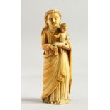 A GOOD 17TH-18TH CENTURY GOAN CARVED IVORY MADONNA AND CHILD, (no base). 5ins high.