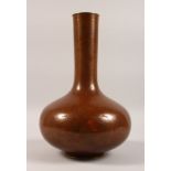 A LARGE BRONZE COLOUR CLOISONNE BOTTLE VASE. 15ins high.