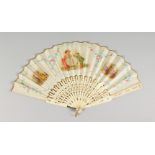 A VICTORIAN BONE FAN, painted with children. 10.5ins long.