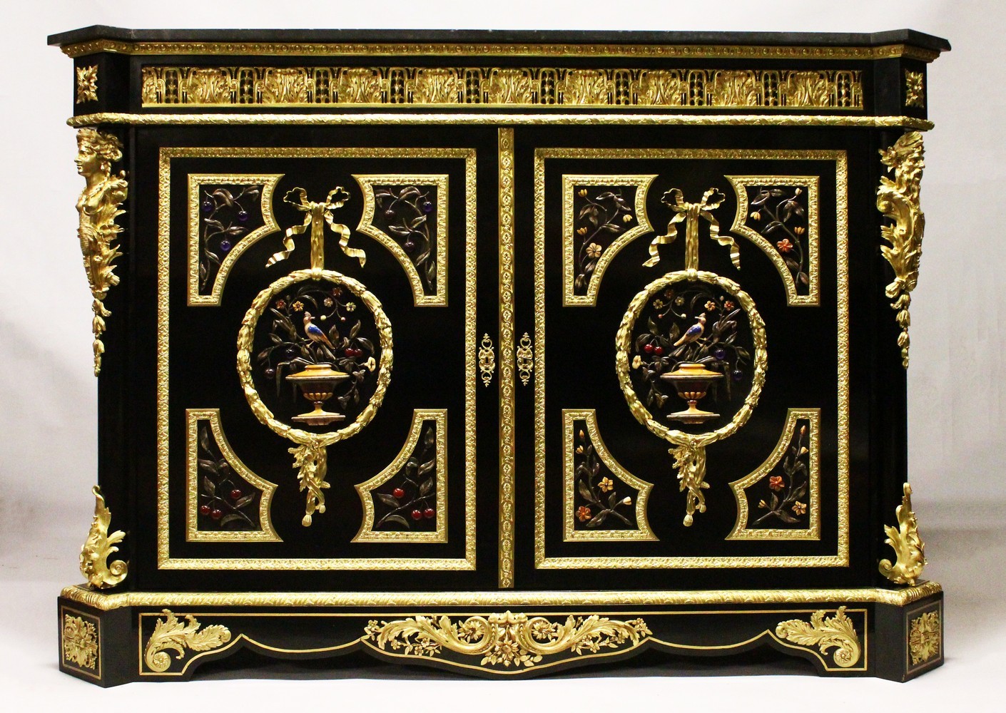 A SUPERB NAPOLEON III PIETRA DURA CABINET by BEFORT JEUNE, with black marble top stamped Befort