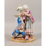 A SUPERB LARGE 19TH CENTURY MEISSEN GROUP, a young boy and girl beside a column with urn, the boy