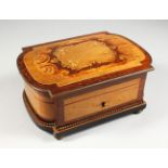 A GOOD 19TH CENTURY FRENCH INLAID JEWELLERY BOX by MILLELOT à PARIS, with crossbanded shaped top, on