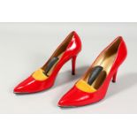 A PAIR OF RED STUART WEITZMAN HIGH-HEEL SHOES, Size 38
