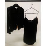 YVES SAINT LAURENT BLACK VELVET JACKET AND SKIRT.