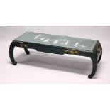 A 20TH CENTURY CHINESE LACQUER LOW TABLE, the top with mother-of-pearl onlaid decoration depicting