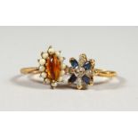 TWO GOLD CLUSTER RINGS.