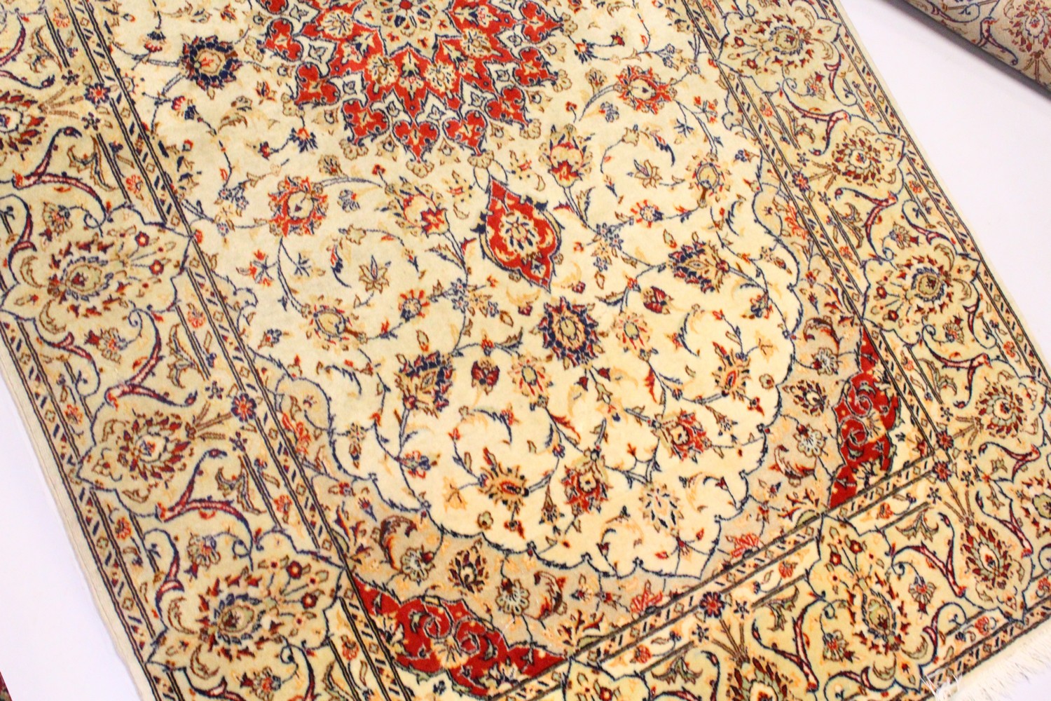 A PAIR OF PERSIAN TABRIZ CARPETS, beige ground with a central medallion and floral decoration ( - Image 19 of 28