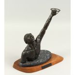 ANNE ROONEY (AMERICAN) "PEARL DIVER", torso of a man holding a net. 36cms high.