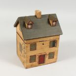 A PAINTED HOUSE TEA CADDY. 6.25ins wide.