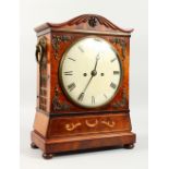 A 19TH CENTURY MAHOGANY BRACKET CLOCK, with eight-day fusee movement, circular cream dial and