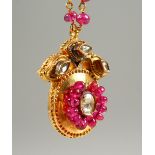 A GOOD VICTORIAN GOLD, RUBY AND DIAMOND NECKLACE.