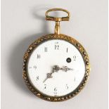 A GOOD 18TH CENTURY 18CT GOLD AND ENAMEL POCKET WATCH with white enamel dial, the reverse with an