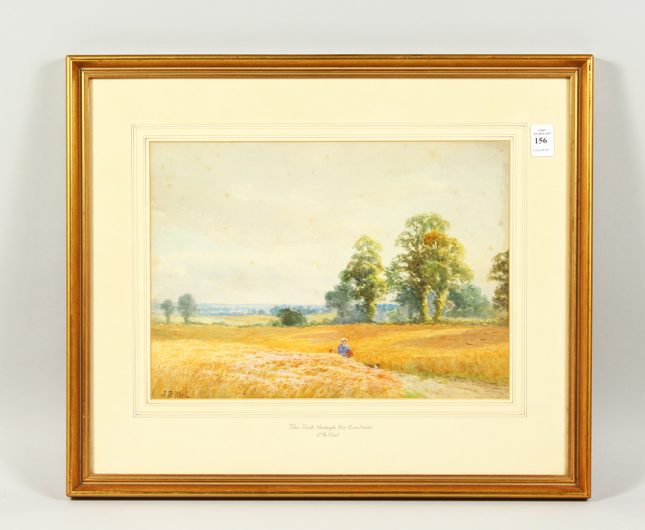 John Bates Noel (1870-1927) British. "The Path through the Cornfields", Watercolour, Signed, and - Image 2 of 4