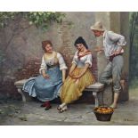 E... Runci (20th Century) European. The Fruit Sellers, Oil on Canvas, Signed, 20" x 24".