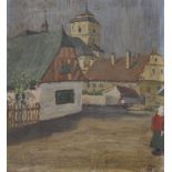 After Alfons Walde (1891-1958) Austrian. An Alpine Town Scene, Oil on Board, Indistinctly Signed