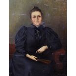 Ernest Stamp (1869-1942) British. "Charlotte Stamp", seated in an Interior, Oil on Artist's Board,
