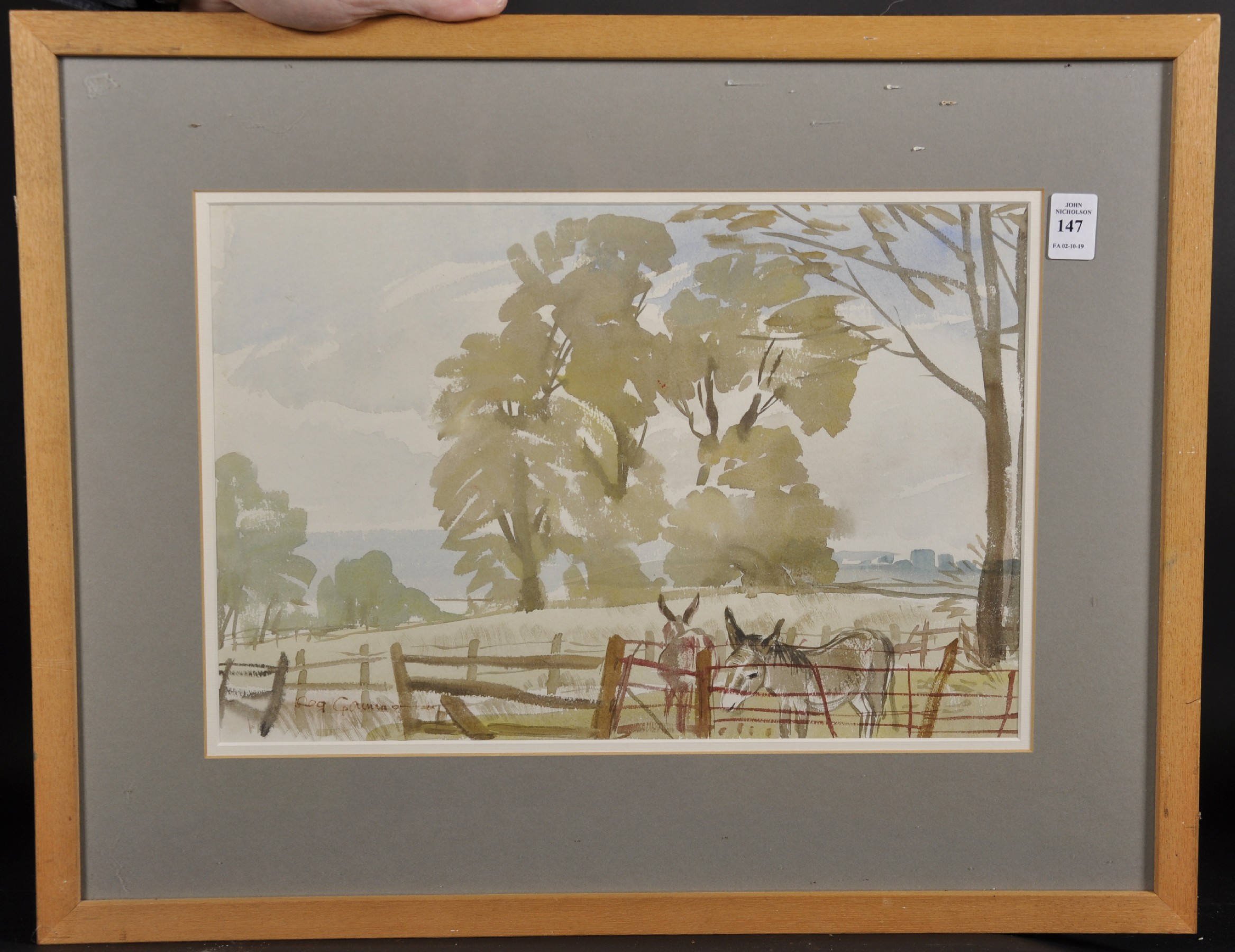 Reg Gammon (1894-1997) British. Donkeys in a Field, Watercolour, Signed, 10.25" x 15.25". - Image 2 of 5