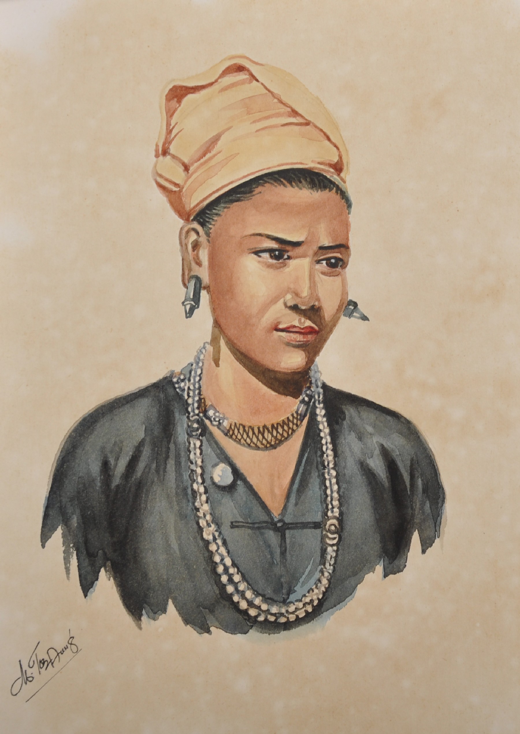 M...T...Aung (20th Century) Burmese. Portrait of a Young Lady, Watercolour, Signed, and Inscribed