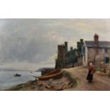 Wellesley Cottrell (act.1872-1913) British. "Conway Castle", with a Girl in the foreground, Oil on