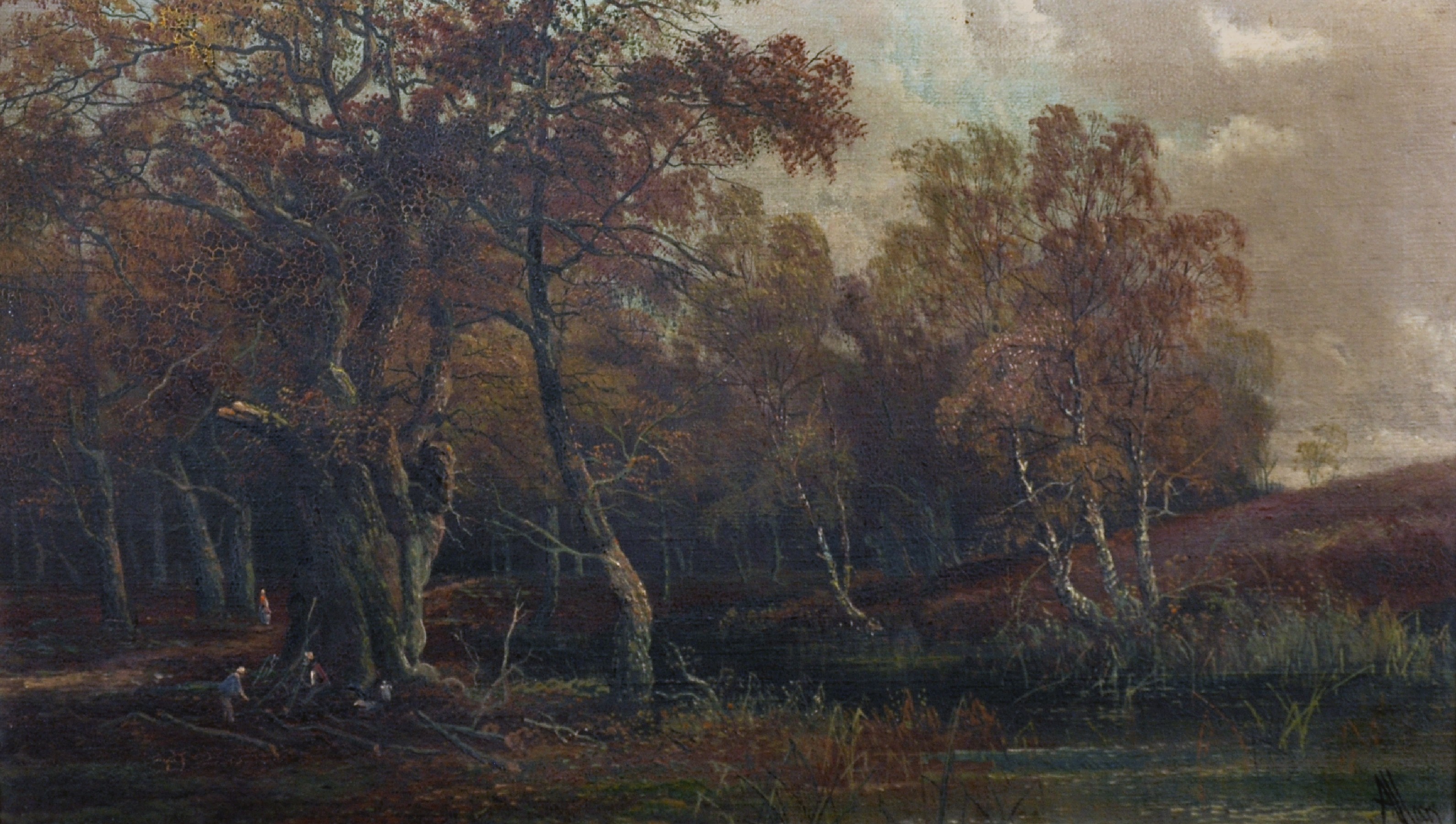 Robert Allan (19th- 20th Century) British. A River Landscape, with Figures by a Tree, Oil on Canvas,